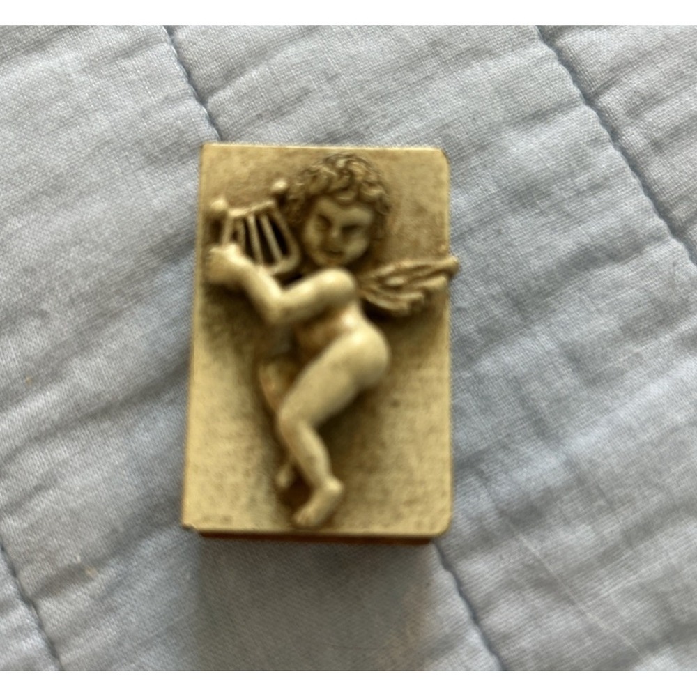 Vintage Match Safe with Cherub and Lyre Textured Metal Painted Finish